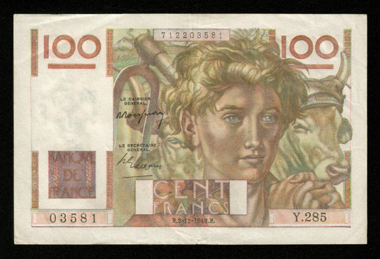 FRANCE - 100 Francs Jeune Paysan 1948 F.28.20 Pick 128b TTB / VF