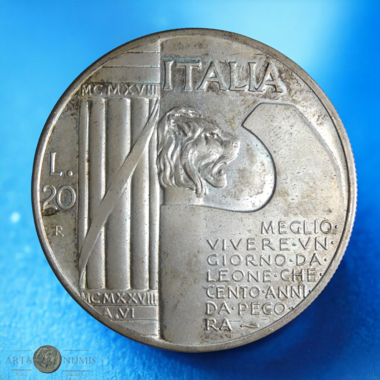 ITALIE - 20 Lire 1928 Mussolini - Frappe fantaisie années 60 Hauts reliefs
