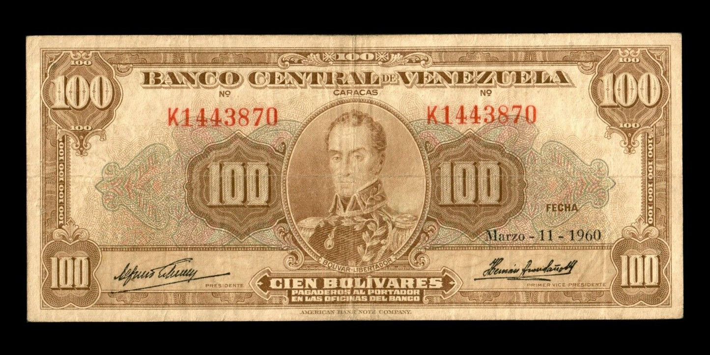 VENEZUELA - 100 Bolivares 1960 P.34d TB / Fine