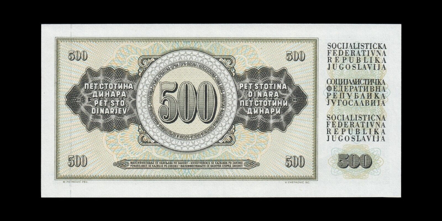 YOUGOSLAVIE - YUGOSLAVIA - 500 Dinara 1981 P.91b NEUF / UNC
