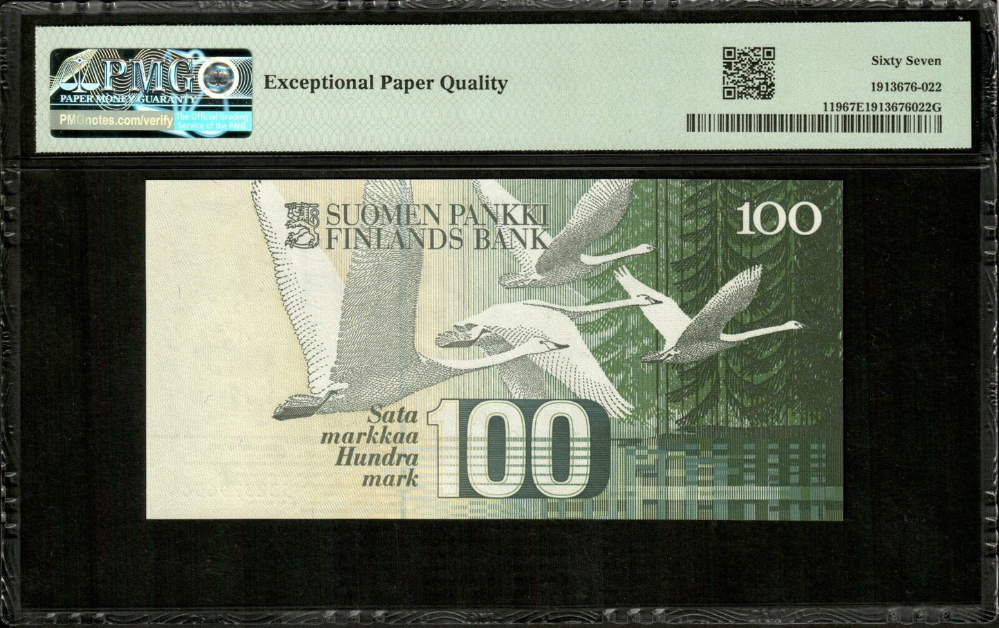 FINLAND - 100 Markkaa 1986 pre-Euro P.119 NEUF / PMG Superb Gem Unc 67 EPQ