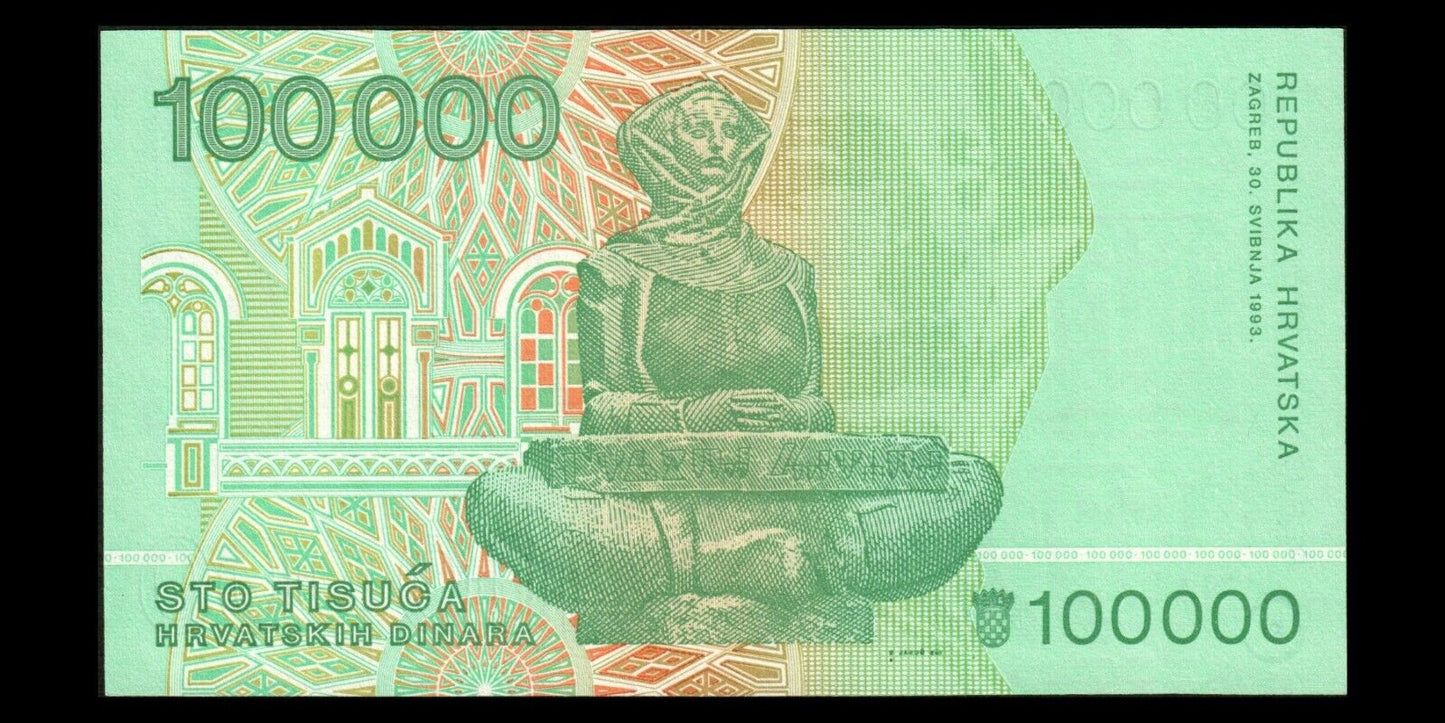 CROATIE - CROATIA - 100000 Hrvatskih Dinara 1993 P.27a NEUF / UNC