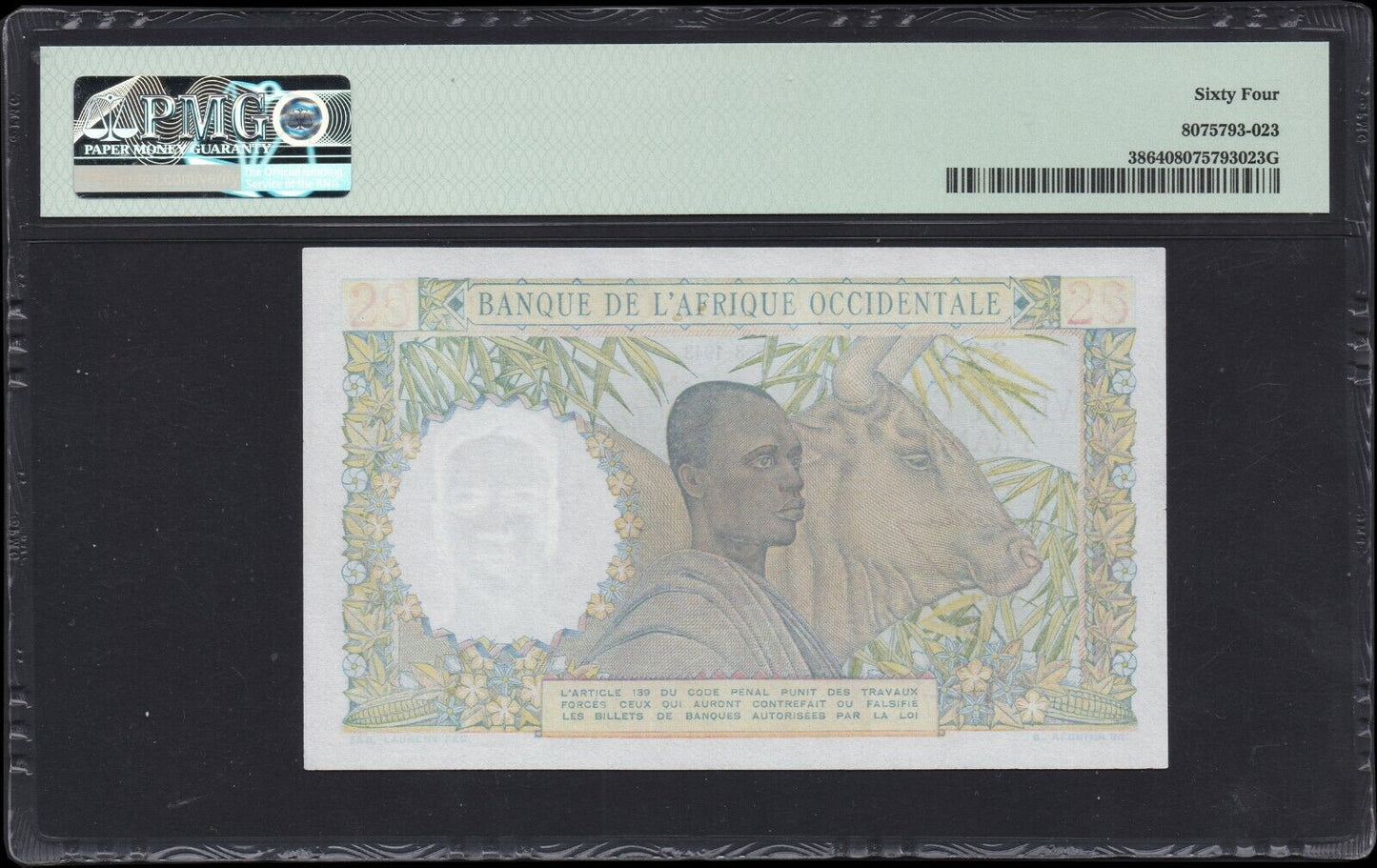 AFRIQUE OCCIDENTALE FRANÇAISE - FRENCH WEST AFRICA - 25 Francs 1943 P.38 PMG 64