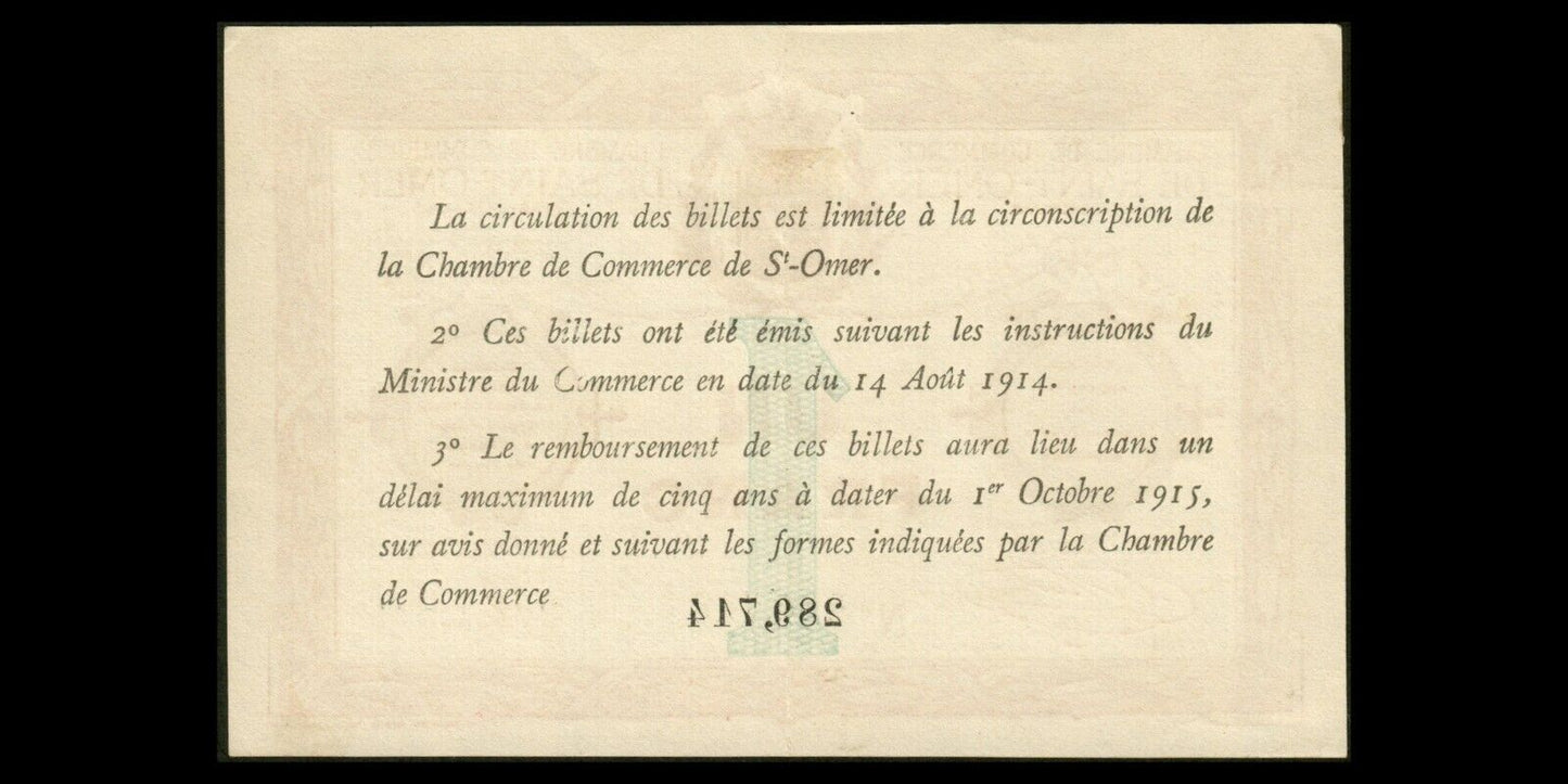 FRANCE - Chambre de Commerce, Saint-Omer 1 Franc 1914 JP.115.04 SUP / XF