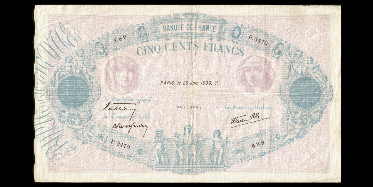 FRANCE - 500 Francs Bleu et Rose 1939 F.31.35, P.88c pr.TTB / VF-