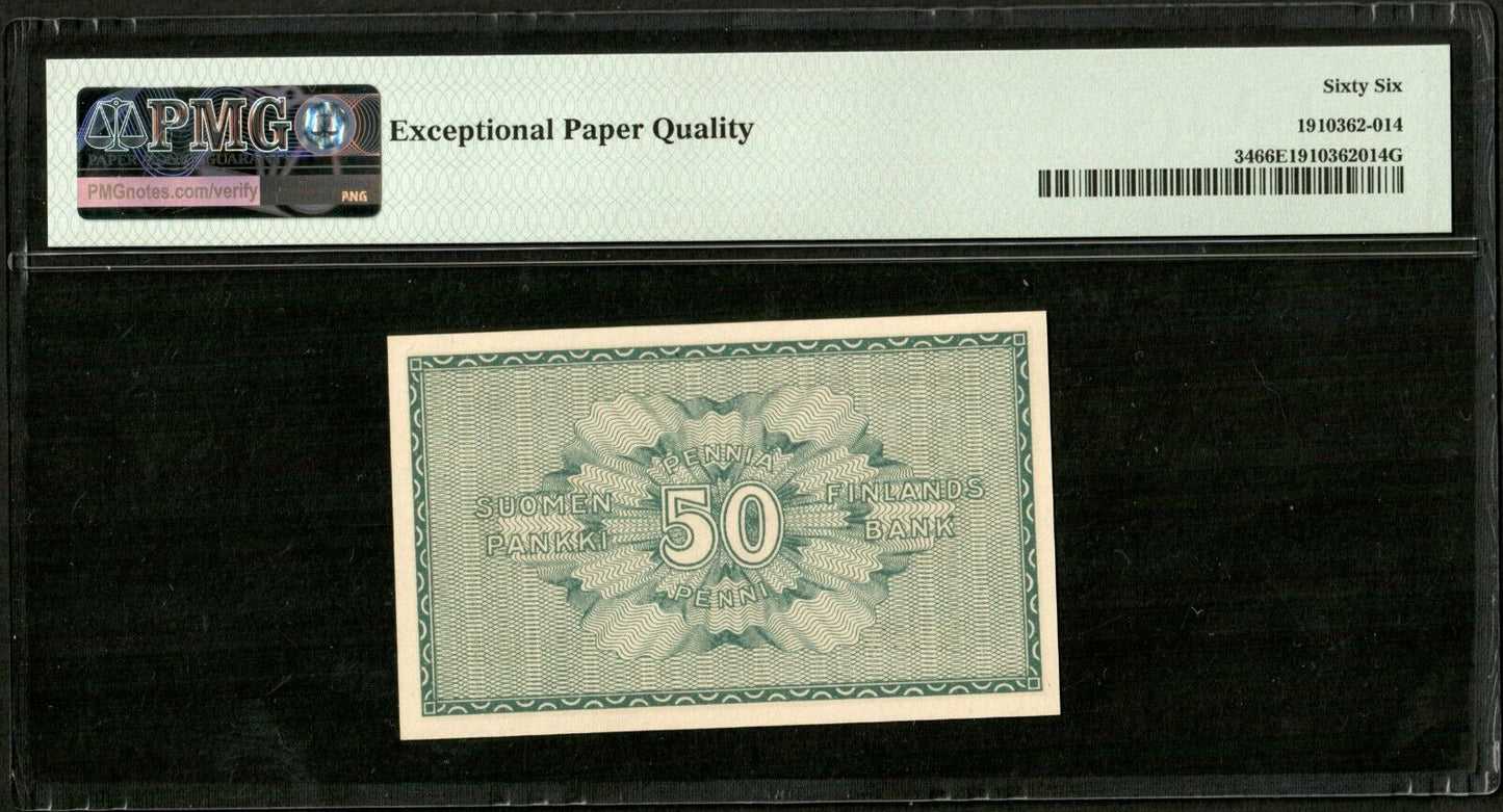 FINLANDE - FINLAND - 50 Penni 1918 P.34 PMG Gem UNC 66 EPQ !! TOP POP !!