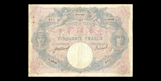 FRANCE - 50 Francs Bleu et Rose 1913 F.14.26, P.64e TB / Fine
