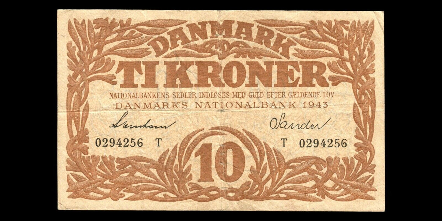 DANEMARK - DENMARK - 10 Kroner 1943 P.31n, Sieg 105 TB / Fine