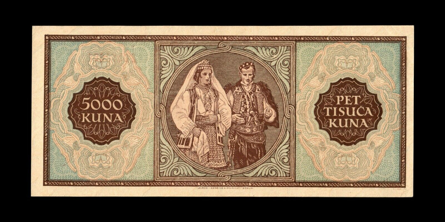 CROATIE - CROATIA - 5000 Kuna 1943 P.13a SUP+ / XF+