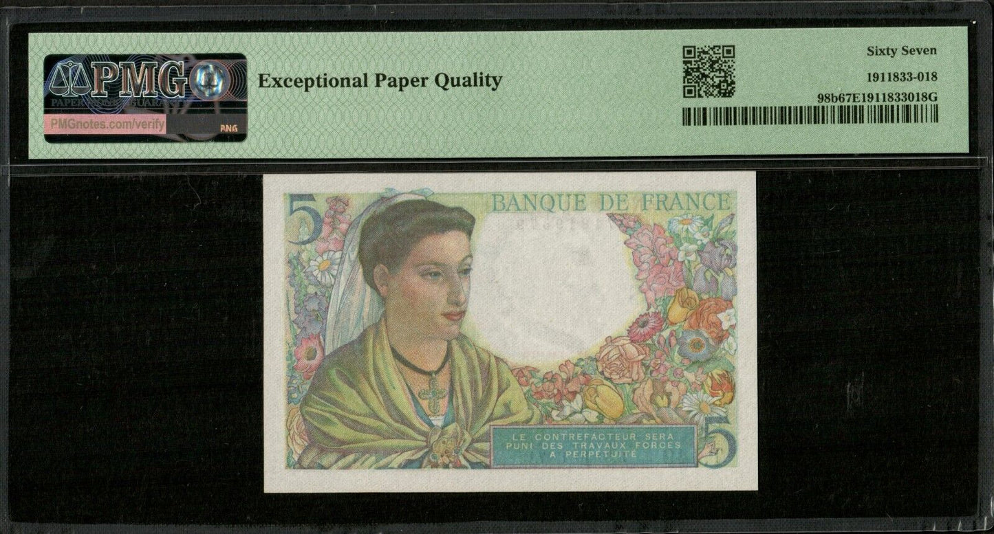FRANCE - 5 Francs Berger 1947 F.05.07 P.98b NEUF / PMG Superb Gem Unc 67 EPQ
