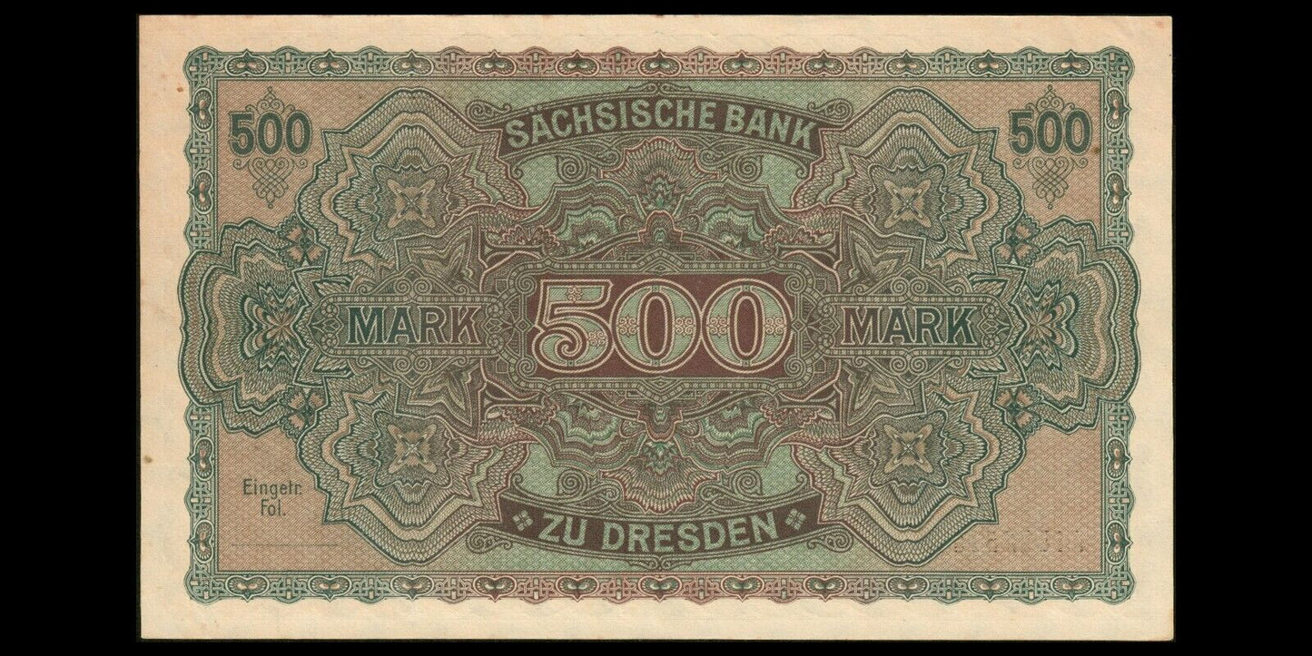 ALLEMAGNE - GERMANY, Sachsen, 500 Mark 1922 P.S954b SUP+ / XF+