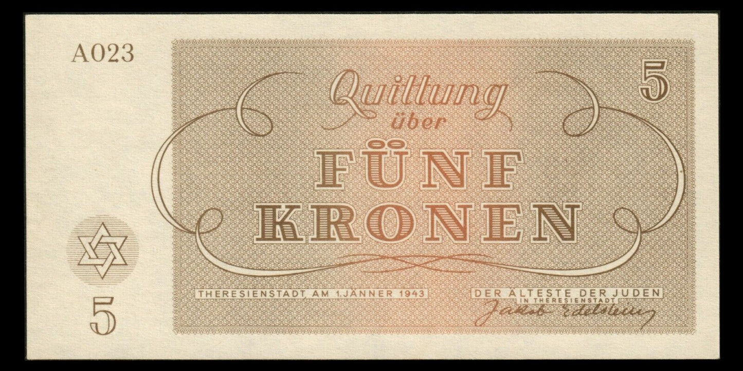 Theresienstadt Ghetto - 5 Kronen 1943 NEUF / UNC