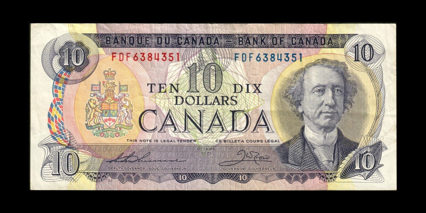 CANADA - 10 Dollars 1971 P.88e, BC-49e Thiessen & Crow TTB / VF