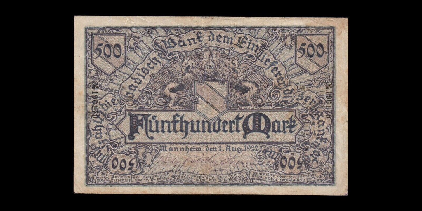 ALLEMAGNE - GERMANY - 500 Mark 1922 Mannheim TB+ / VF+