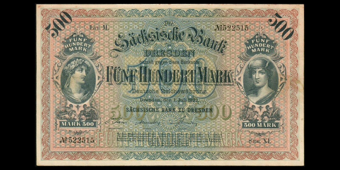 ALLEMAGNE - GERMANY, Sachsen, 500 Mark 1922 P.S954b SUP+ / XF+
