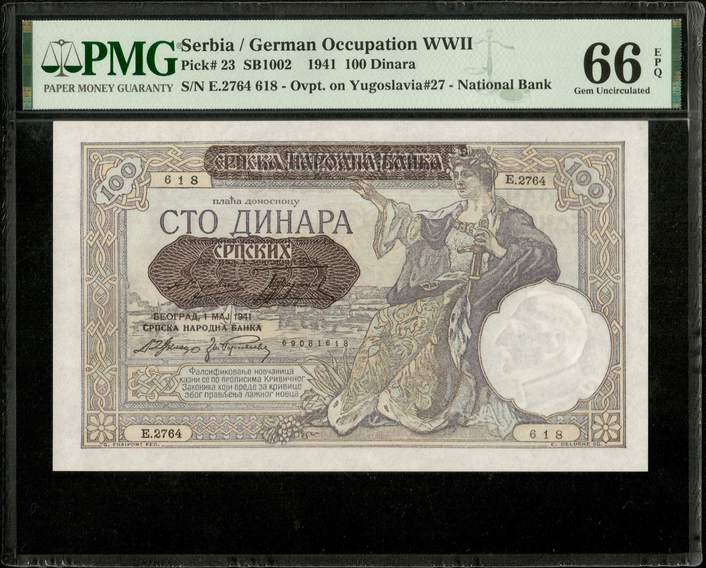 SERBIE - SERBIA - 100 Dinara 1941 P.23 NEUF / PMG 66 EPQ