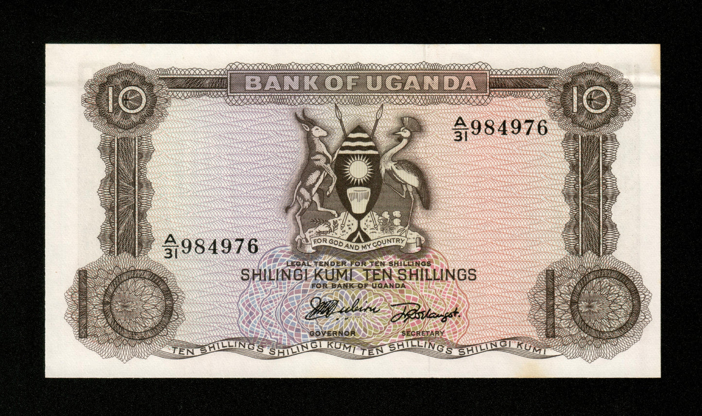 OUGANDA - UGANDA - 10 Shillings (1966) Pick 2a SPL / AU