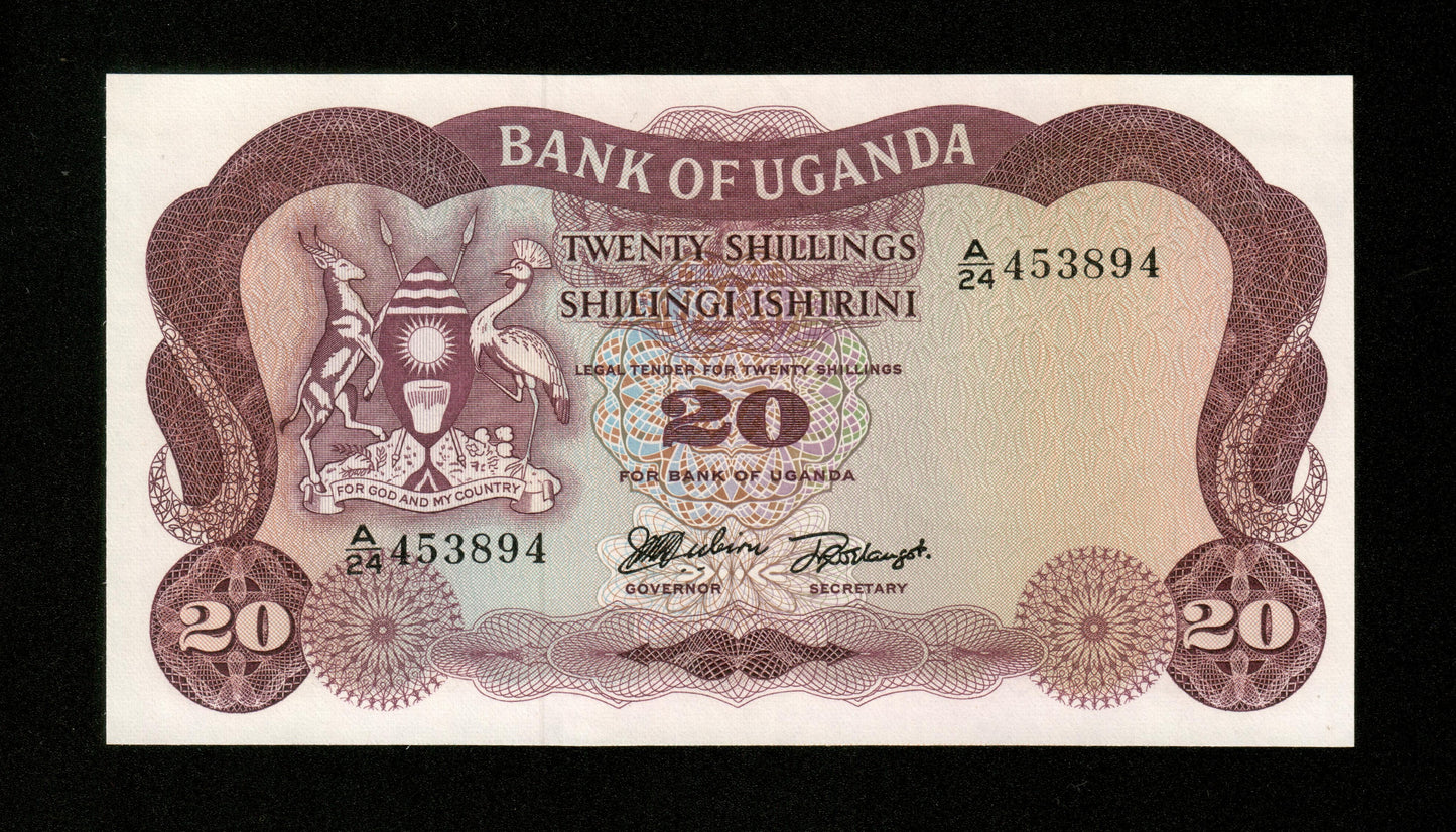 OUGANDA - UGANDA - 20 Shillings (1966) Pick 3a SPL+ / AU+