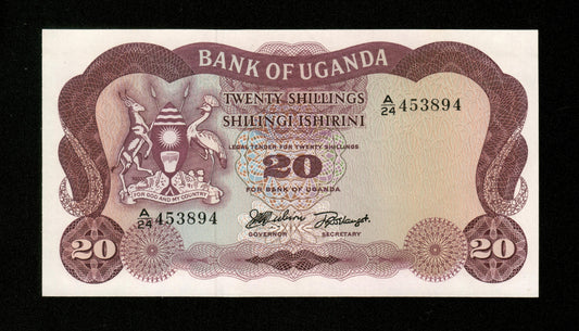OUGANDA - UGANDA - 20 Shillings (1966) Pick 3a SPL+ / AU+