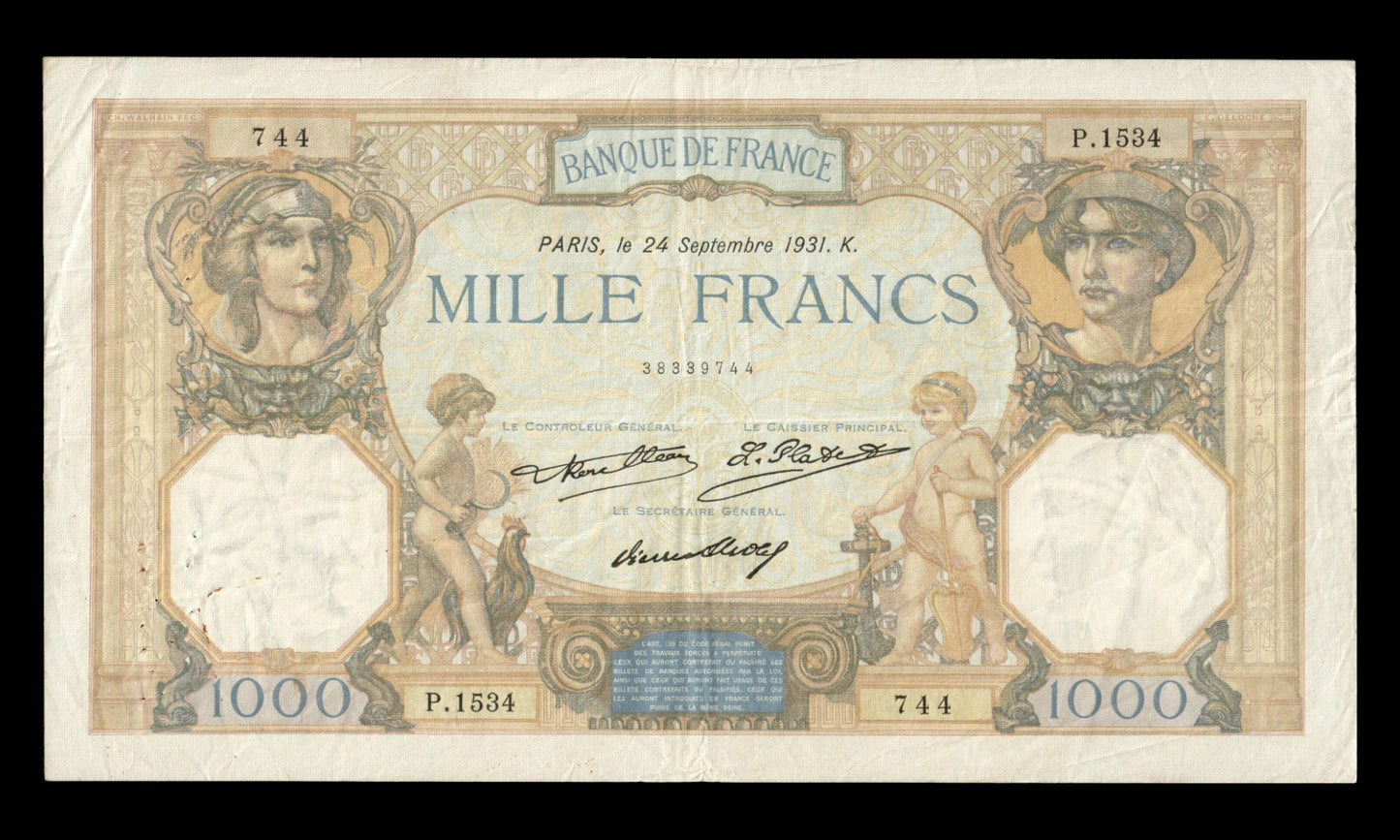 FRANCE - 1000 Francs Cérès et Mercure 1931 F.37.06, P.79b pr.TTB / VF-