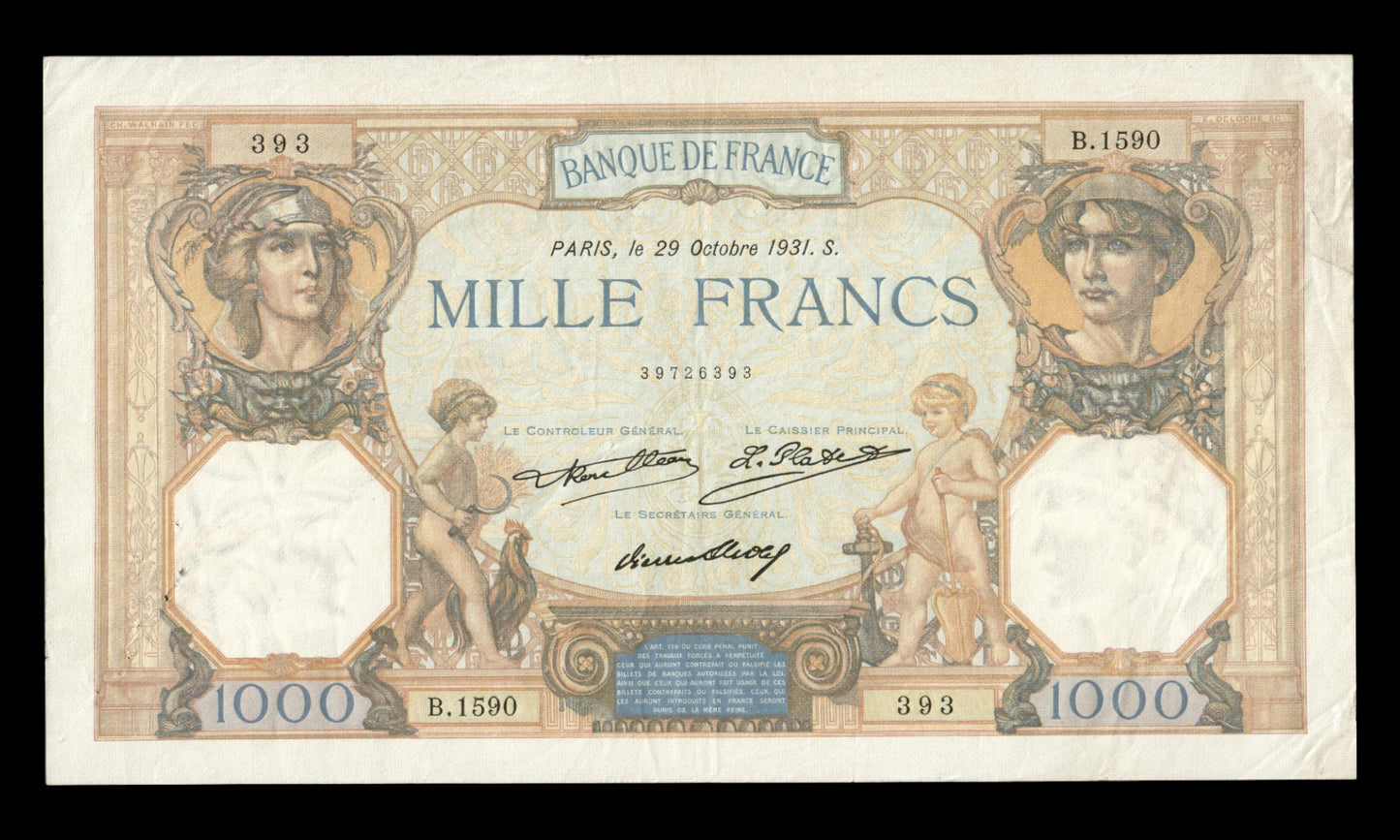 FRANCE - 1000 Francs Cérès et Mercure 1931 F.37.06, P.79b TTB / VF