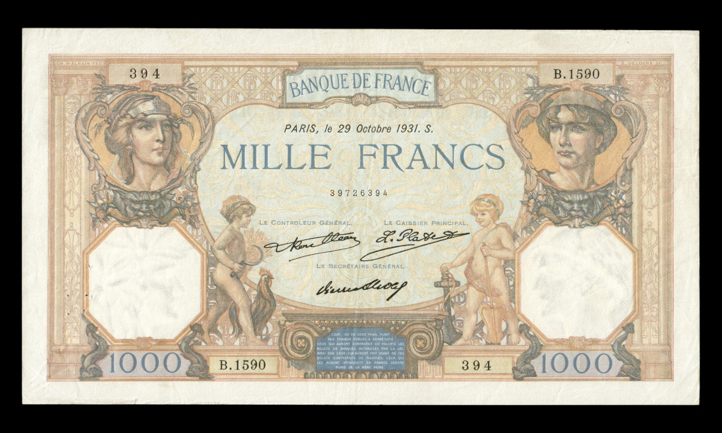 FRANCE - 1000 Francs Cérès et Mercure 1931 F.37.06, P.79b TTB / VF