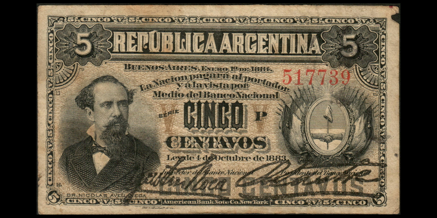 ARGENTINE - ARGENTINA - 5 Centavos 1884 P.5 TB / Fine