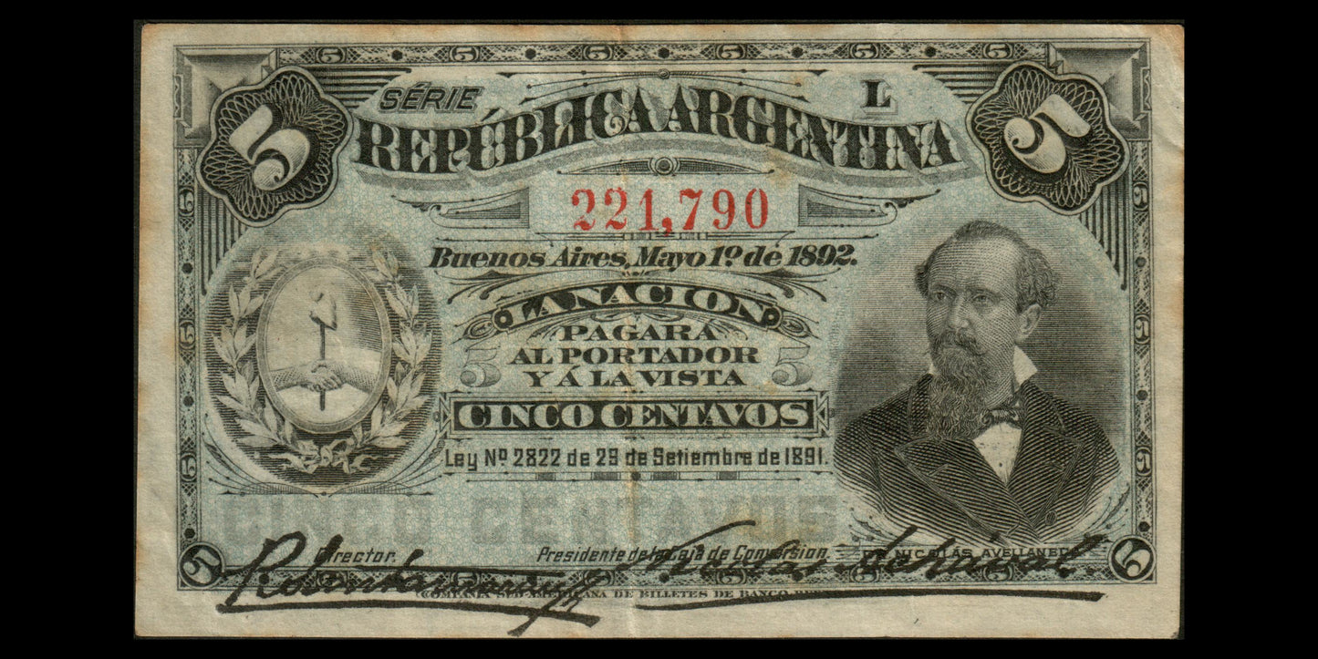 ARGENTINE - ARGENTINA - 5 Centavos 1892 P.213 TTB / VF