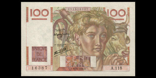 FRANCE - 100 Francs Jeune Paysan 1946 F.28.10, P.128a pr.NEUF / UNC-