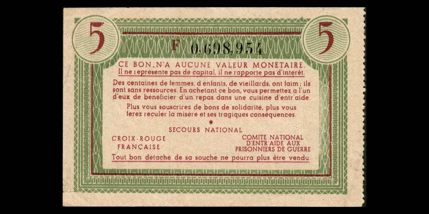 FRANCE - 5 Francs Bon de solidarité (1941) KL.05A TB / Fine