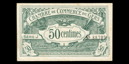FRANCE - Chambre de Commerce Auch, Gers, 50 Centimes 1916 JP.15.09 TTB+ / VF+