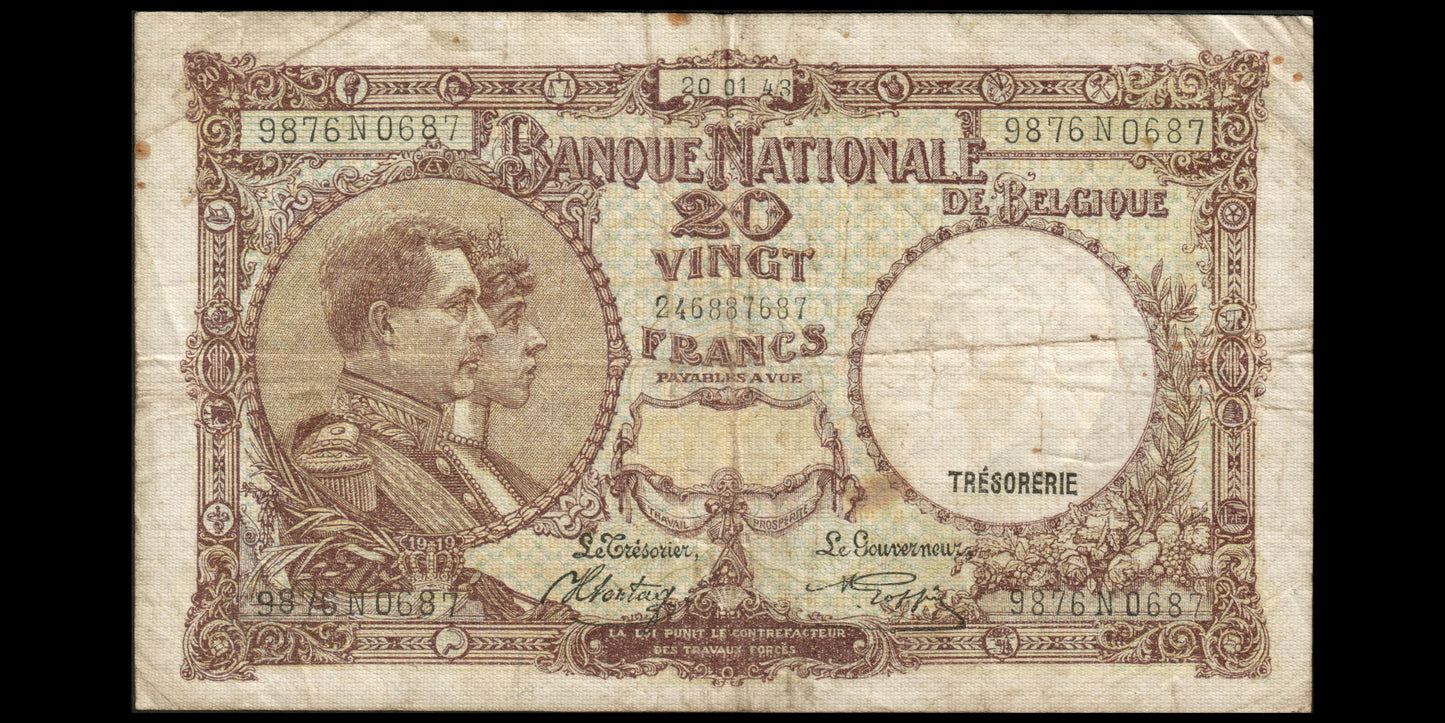 BELGIQUE - BELGIUM - 20 Francs 1943 P.111 TB / Fine