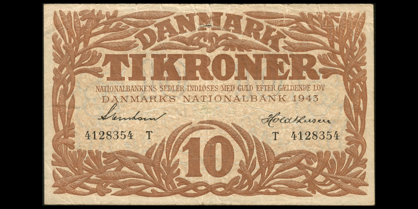 DANEMARK - DENMARK - 10 Kroner 1943 P.31n, Sieg 105 B / Good