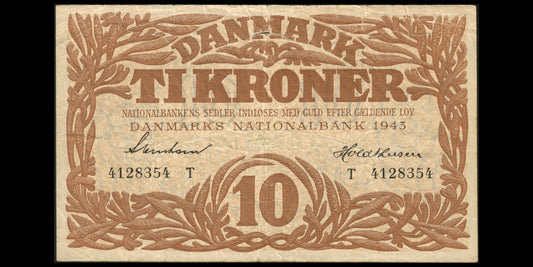 DANEMARK - DENMARK - 10 Kroner 1943 P.31n, Sieg 105 B / Good