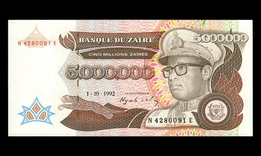 ZAÏRE - 5.000.000 Zaïres 1992 P.46a NEUF / UNC