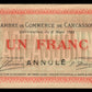 FRANCE - Chambre de Commerce Carcassonne (Aude), 1 Franc ANNULÉ 1920 JP.38.18 pr.SUP / XF-