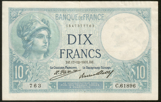 FRANCE - 10 Francs Minerve 1931 F.06.15, P.73d pr.SUP / XF-