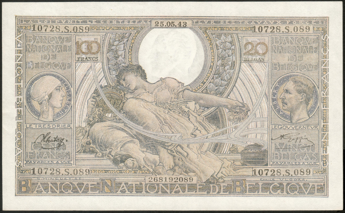 BELGIQUE - BELGIUM - 100 Francs / 20 Belgas 1943 P.107 pr.NEUF / UNC-