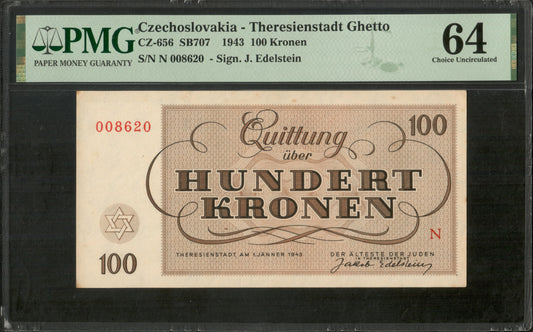 CZECHOSLOVAKIA - Theresienstadt Ghetto - 100 Kronen 1943 CZ-656 NEUF / PMG Choice Unc 64