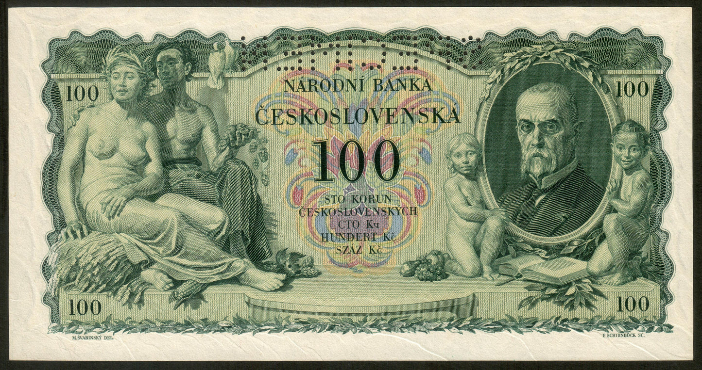 TCHÉCOSLOVAQUIE - CZECHOSLOVAKIA - 100 Korun Specimen 1931 P.23s NEUF / UNC