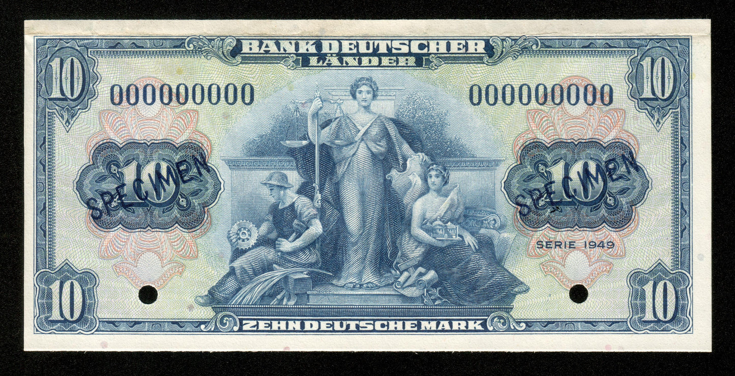 ALLEMAGNE FÉDÉRALE - FEDERAL REPUBLIC OF GERMANY - 10 Deutsche Mark Specimen 1949 P.16as SPL / AU