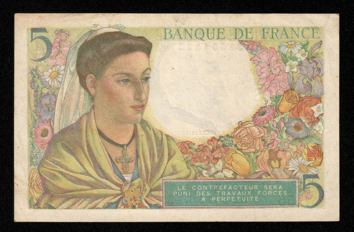 FRANCE - 5 Francs Berger 1943 D.55 F.05.03, P.98a SUP / XF