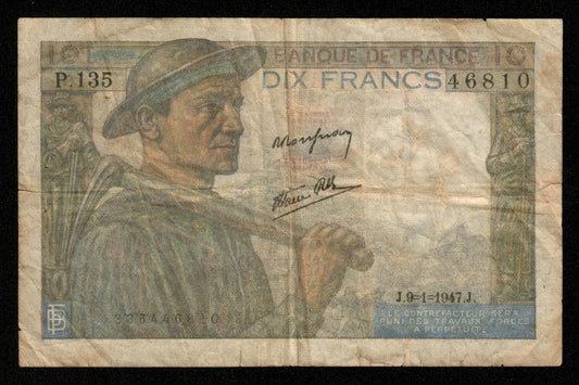 FRANCE - 10 Francs Mineur 1947 P.135 F.08.17, P.99e TB / Fine