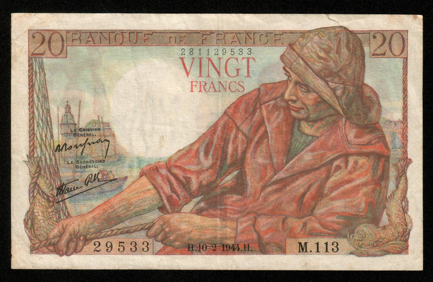 FRANCE - 20 Francs Pêcheur 1944 M.113 F.14.08, P.100a TTB / VF