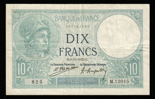 FRANCE - 10 Francs Minerve 1923 F.06.07, P.73 TTB / VF