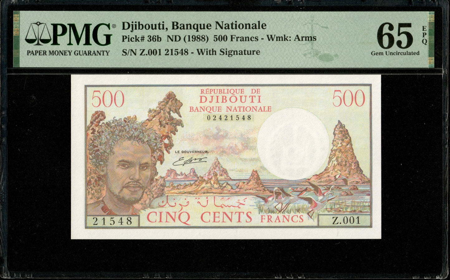 DJIBOUTI - 500 Francs (1988) P.36b NEUF / PMG 65 EPQ