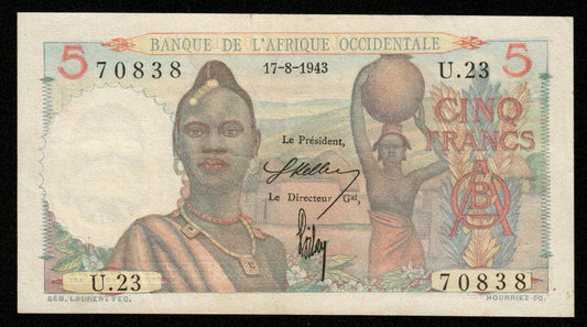 AFRIQUE OCCIDENTALE FRANÇAISE - FRENCH WEST AFRICA - 5 Francs 1943 P.36 SUP / XF