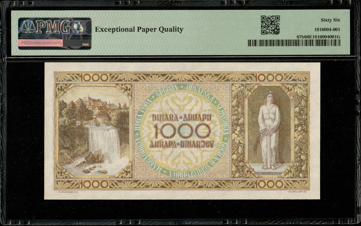 YOUGOSLAVIE - YUGOSLAVIA - 1000 Dinara 1946 P.67b NEUF / PMG 66 EPQ