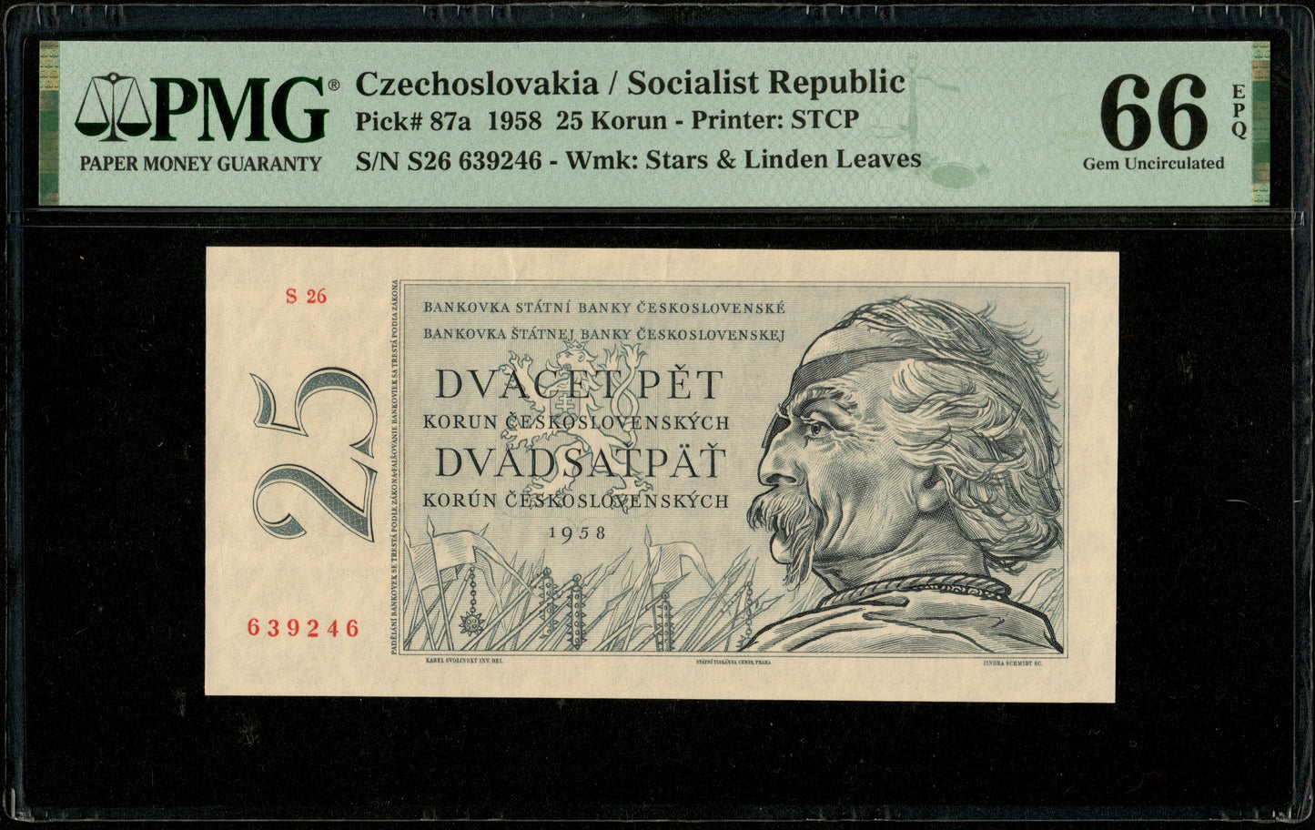 TCHÉCOSLOVAQUIE - CZECHOSLOVAKIA - 25 Korun 1958 P.87a NEUF / PMG 66 EPQ