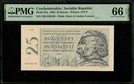 TCHÉCOSLOVAQUIE - CZECHOSLOVAKIA - 25 Korun 1958 P.87a NEUF / PMG 66 EPQ